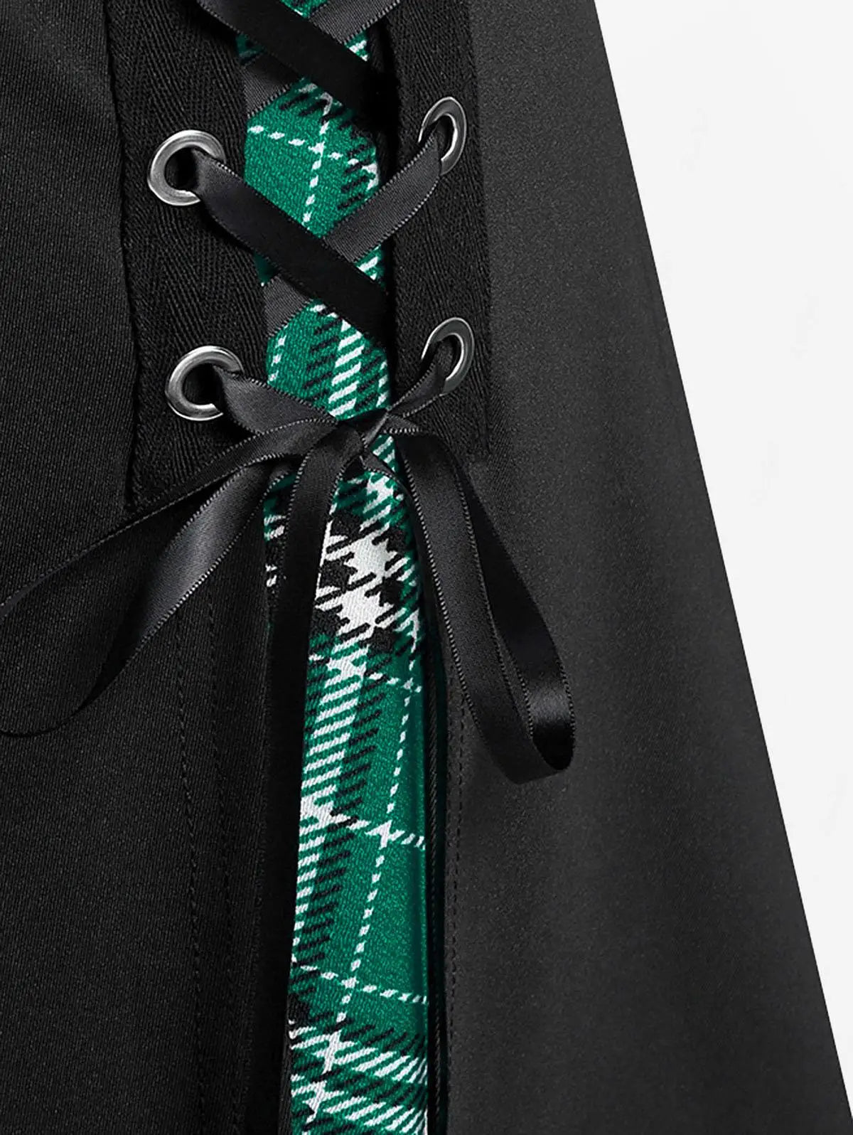 ROSEGAL Plus Size Women's Gothic Skirt Casual Plain Chain Detail High Waisted Stitching Plaid Pleated Layered Lace Up Skirts 5XL