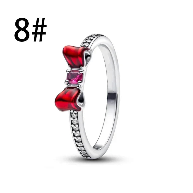 Fine Jewelry Pink Shining Bow Set Ring Earrings Bracelet Necklace Zircon Original 925 Sterling Silver DIY Women DIY Birthdy Gift AMR021-8