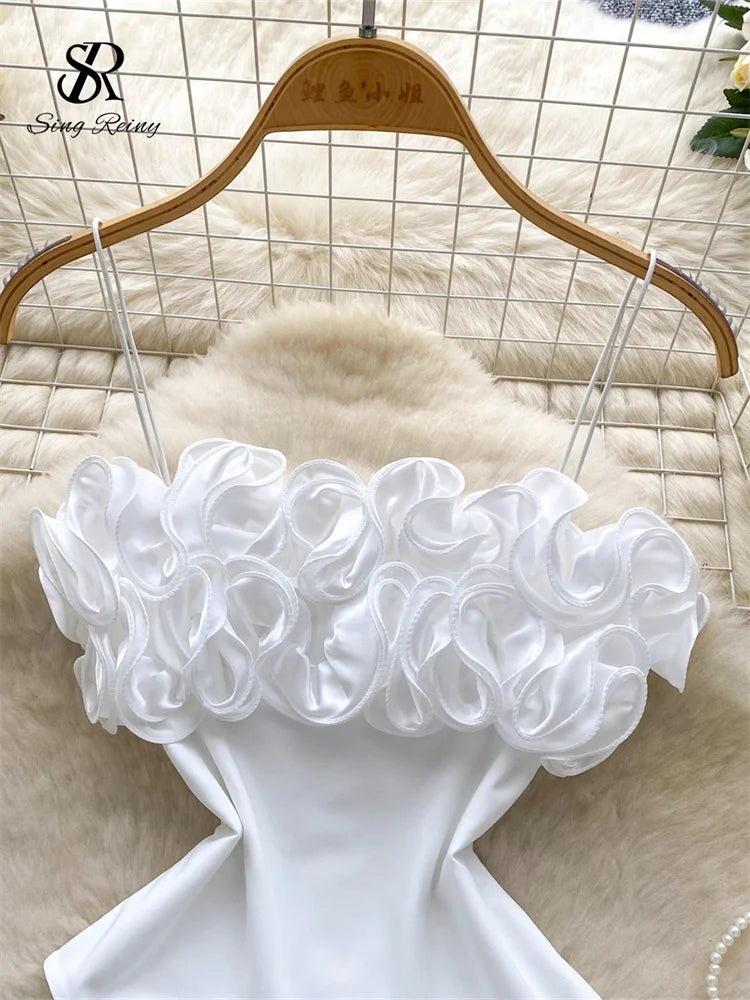 SINGREINY Summer Streetwear Sheath Open crotch Bodysuits Sleeveless Backless Short Rompers Women Solid 3D Flowers Sexy Playsuits