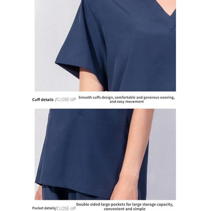 Men Scrubs Suit Plug Size Medical Uniforms V Neck Scrub Top Short Sleeve Pure Cotton Medical Pants Loose Nursing Workwear Doctor Badiee Stylez