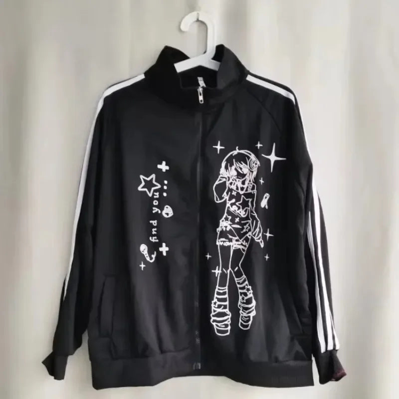 Punk Harajuku American Vintage Cute Print Hoodies Japanese Fashion Loose Y2k Aesthetic Sweatshirts Autumn All Match Clothes New