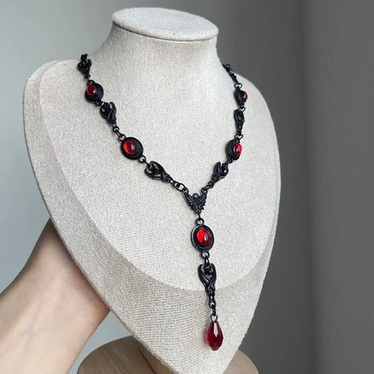 Vampire Bat Necklace, Gothic jewelry, Blood Drops, Retro, Pagan, Witchcraft accessories, Black Bat, Choker For Women Girls