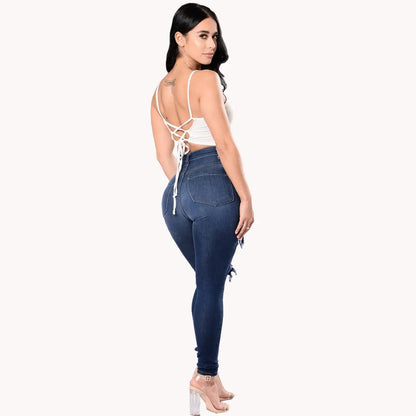 Botvotee Ripped Skinny High Waisted Pencil Jeans for Women Casual Y2K Streetwear Denim Pants Dark Blue Elastic Jeans Woman - Badiee Stylez