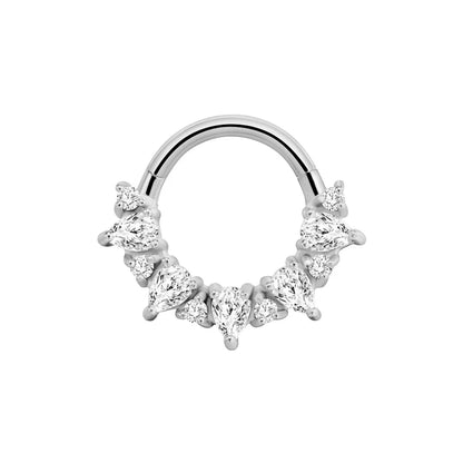 Flower Moon Heart Waterdrop Septum Piercing Daith Conch Tragus Hoop Earring Clicker Segment Nose Ring 316L Surgical Steel 16G L-Silver Color