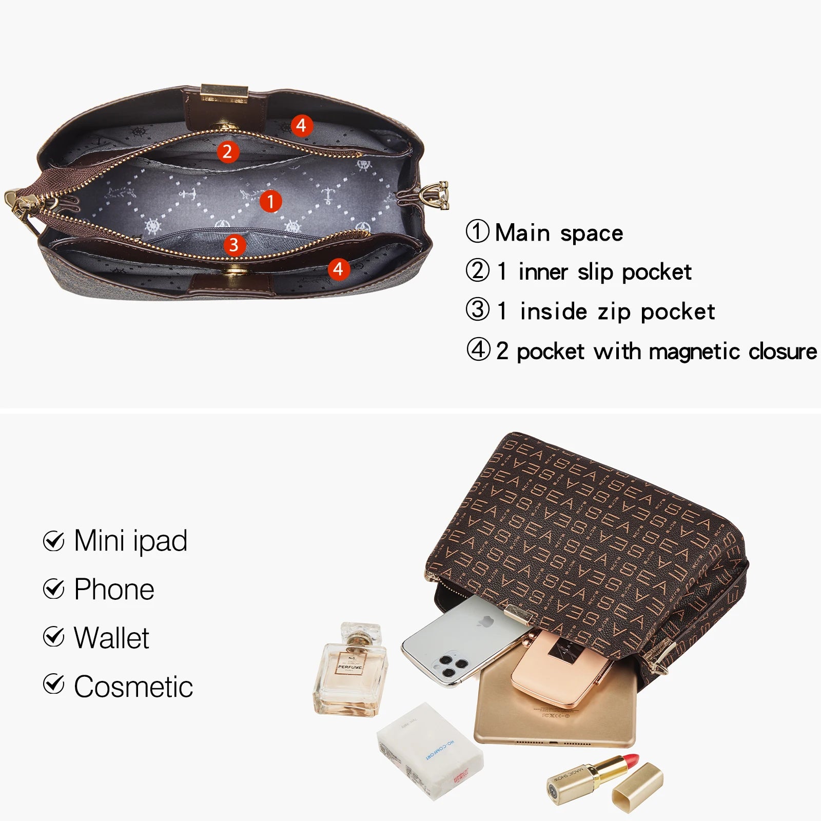 FOXER Monogram Women Shoulder Tote Bag 2025 Fashion Commuter Female Large Crossbody Purse for Mom