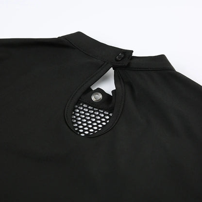 CIBBAR Gothic Black Crop Top Chic See Through Mesh Patchwork Full Sleeve Skinny Basic T-shirt Women Punk Style Stitched T Shirts