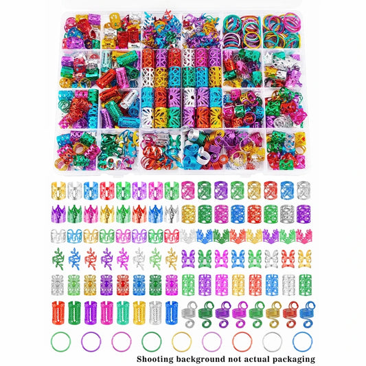 280pcs Alloy Hair Accessories Set, Elegant BOHO Style, Hollow Beaded Designs, Round Shape, Solid Color Hair Jewelry