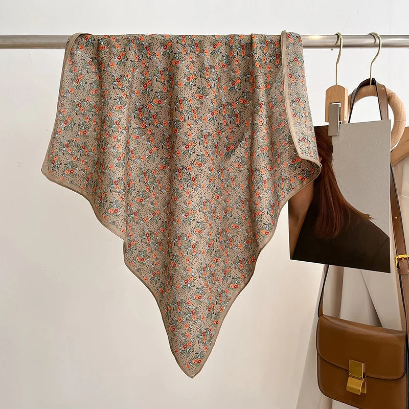 Fashion 70cm Cotton Square Scarf Women Floral Print Design Bandanas Lady Scarves Headband Accessories Handkerchief Hair QME144-03 65x65cm