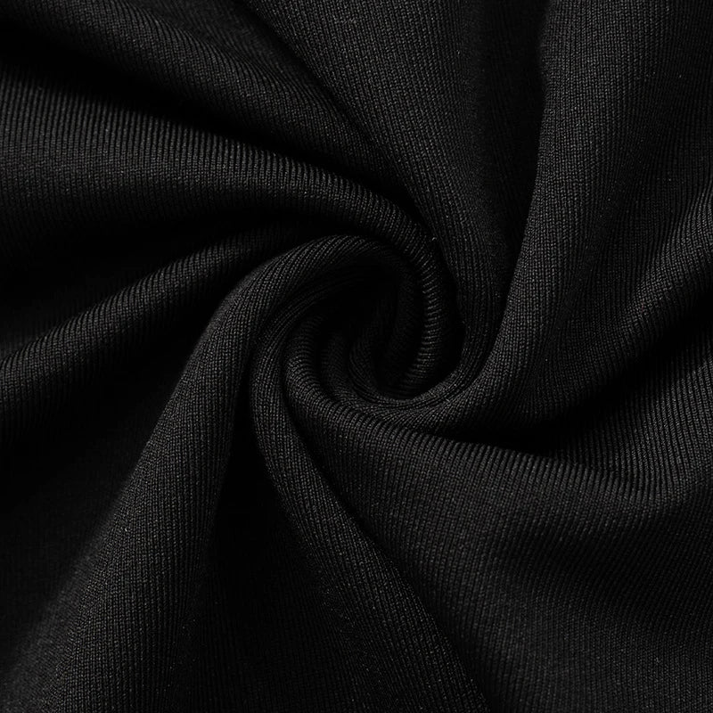 OMSJ Asymmetric Hot Girl Personality Set Hollowed Out Design Long Sleeve High Collar Bodysuit+Elastic Waist Leggings Pants Party