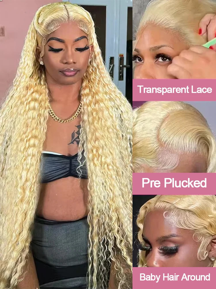 Deep Wave 13x6 HD Lace Frontal Human Hair Wig 30 40 Inch Curly 613 Honey Blonde Water Wave 13x4 Lace Front Wigs For Women 250% Badiee Stylez