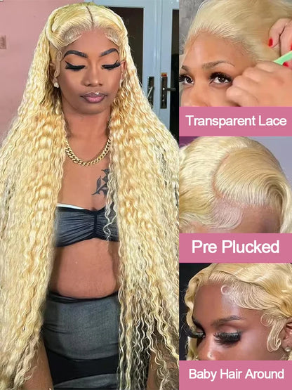 Deep Wave 13x6 HD Lace Frontal Human Hair Wig 30 40 Inch Curly 613 Honey Blonde Water Wave 13x4 Lace Front Wigs For Women 250% Badiee Stylez