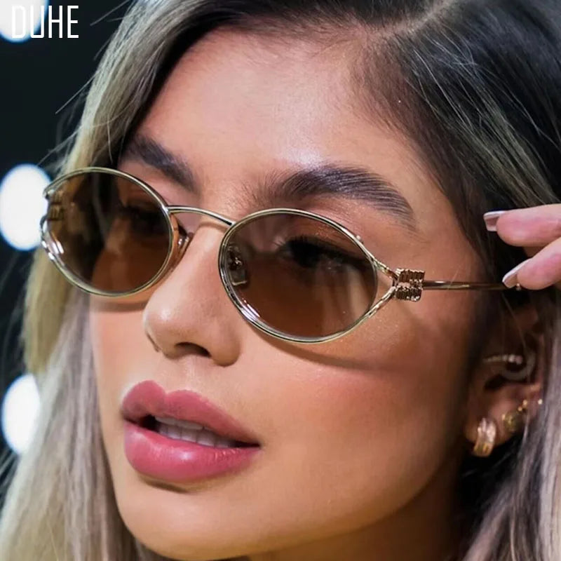 Retro Oval Metal Small Frame Sunglasses Men And Women Hollow Design Brand Sunglasses High-End Luxury Versatile Sunglasses UV400