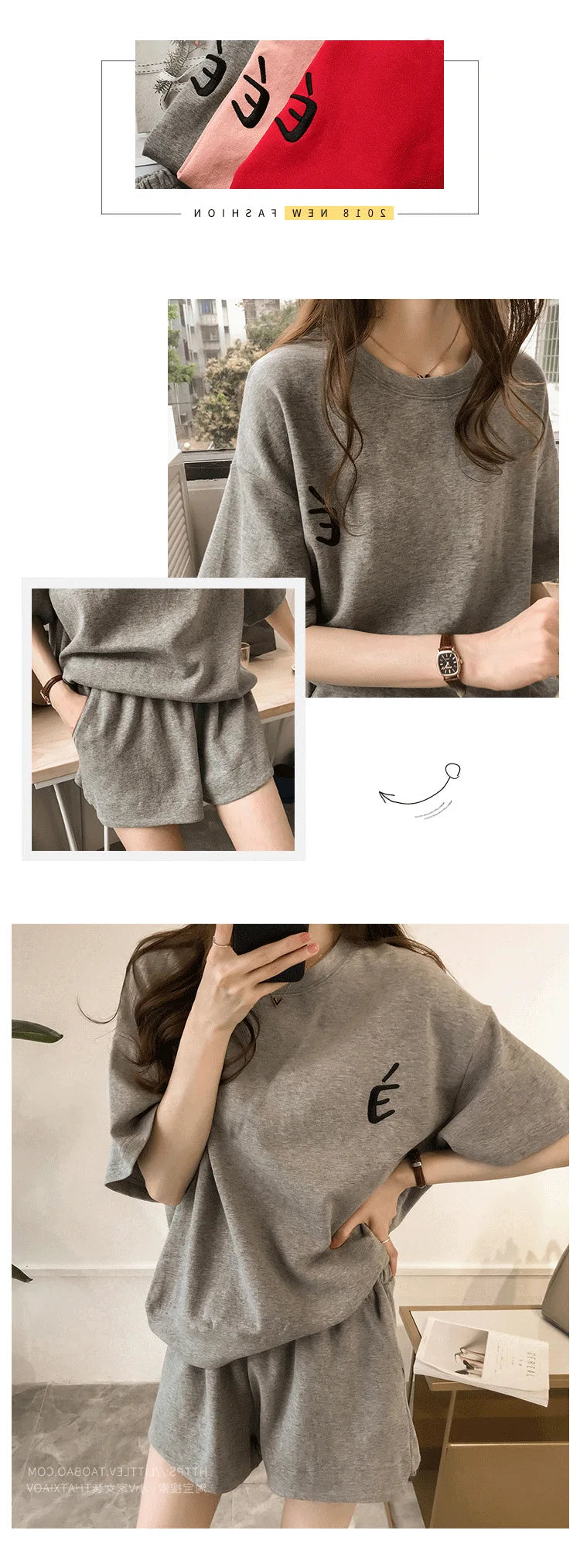 Red Two piece Cotton Women's Sportswear Set 2025 Summer New Round neck Short sleeved Top+Shorts Women Loose Casual Clothing