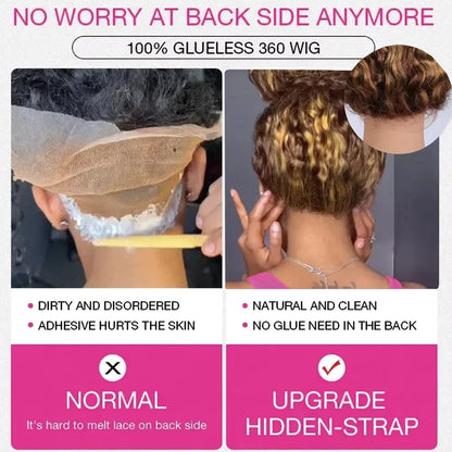 Water Wave 30 Inch Invisible Strap 360 Full Lace Front Wig Honey Blonde Highlight Deep Wave Frontal Wig Glueless Wig Human Hair