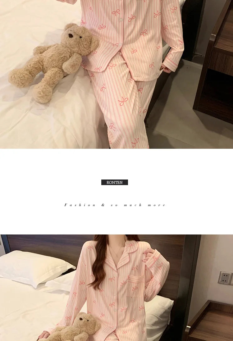 New Women's Spring and Fall Pajamas Homewear Set Wrinkled Cloth Sweet Girl Students Long-Sleeved Casual Pajamas Homewear Set