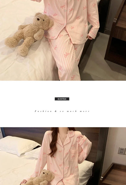 New Women's Spring and Fall Pajamas Homewear Set Wrinkled Cloth Sweet Girl Students Long-Sleeved Casual Pajamas Homewear Set