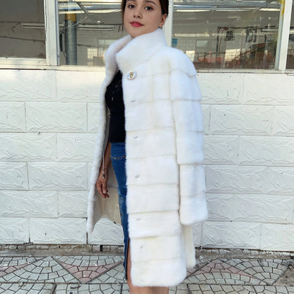 Fancy Rani Real Mink Fur Coat Natural White Women Winter Long Leather Jacket Luxury Female Clothes Mink Fur Coat Women Promotion Badiee Stylez