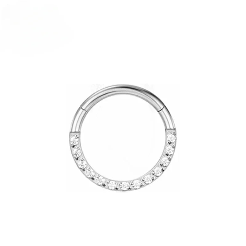 Surgical Steel Nose Rings Hinged Segment Ear Cartilage Tragus Earrings Helix Hoops CZ Septum Clicker Piercing Body Jewelry A-Silver