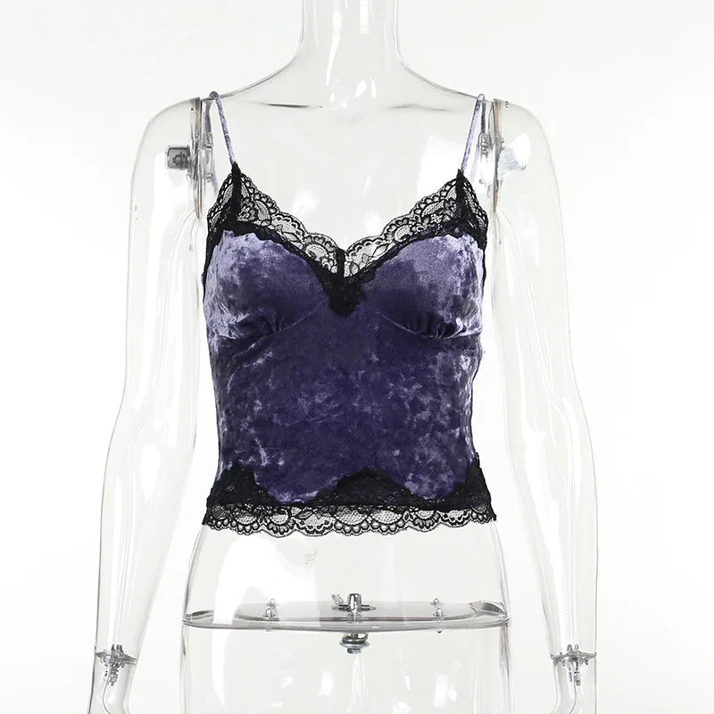 Goth Sexy Lace Corset Crop Tops Camis Y2K Harajuku Aesthetic Black Red Cross Basic Tank Top Summer Women Grunge Emo Streetwear