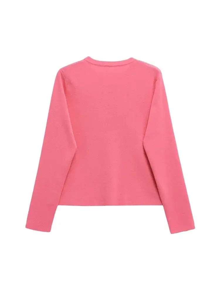 TRZA Women's Knit Cardigan Sweater O-Neck Long Sleeve Chic Outerwear Fashion Front Button Female Top