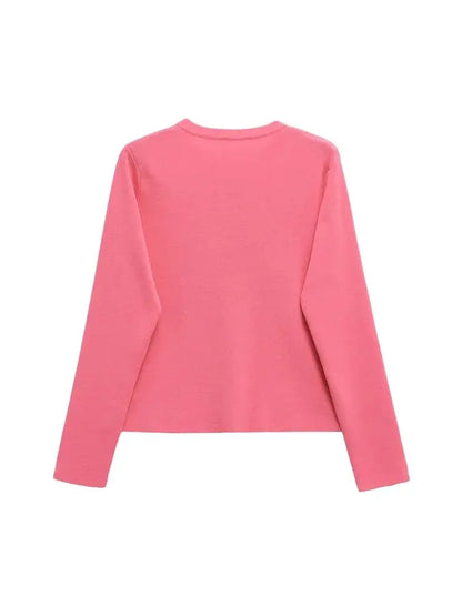 TRZA Women's Knit Cardigan Sweater O-Neck Long Sleeve Chic Outerwear Fashion Front Button Female Top