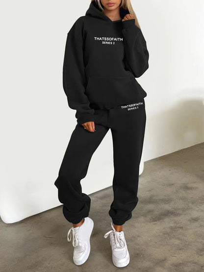 Autumn and Winter 2025 new women hooded sweatshirt + pants two-piece set, print outdoor woman pullover sportswear 2-pcs set Badiee Stylez