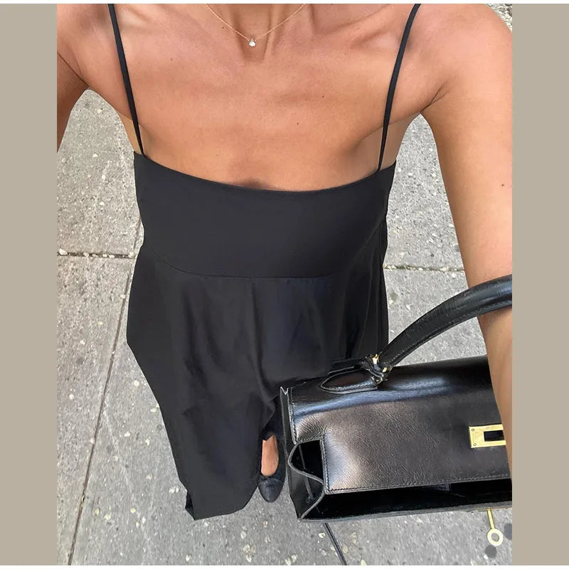 Solid Backless Spaghetti Strap Dress Women's Fashion Loose High Waist A-line Vestidos Summer Lady Holiday Street Robes 2025 New