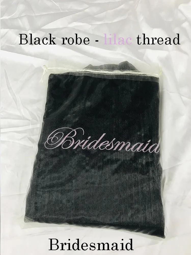 Personalized Embroidered Robe Ruffle Bridesmaids Silk Robes Bride Wedding Day Embroider Kimono Customizable Elements Kimono Robe Black-Bridesmaid