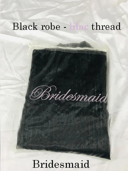 Personalized Embroidered Robe Ruffle Bridesmaids Silk Robes Bride Wedding Day Embroider Kimono Customizable Elements Kimono Robe Black-Bridesmaid