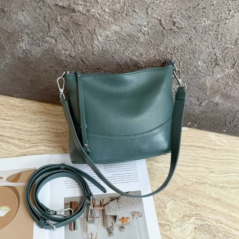 Women's Natural Cowhide Leather Crossbody Bag Two Straps- Convertible Shoulder Purse for Effortless Commuting Minimalist Tote