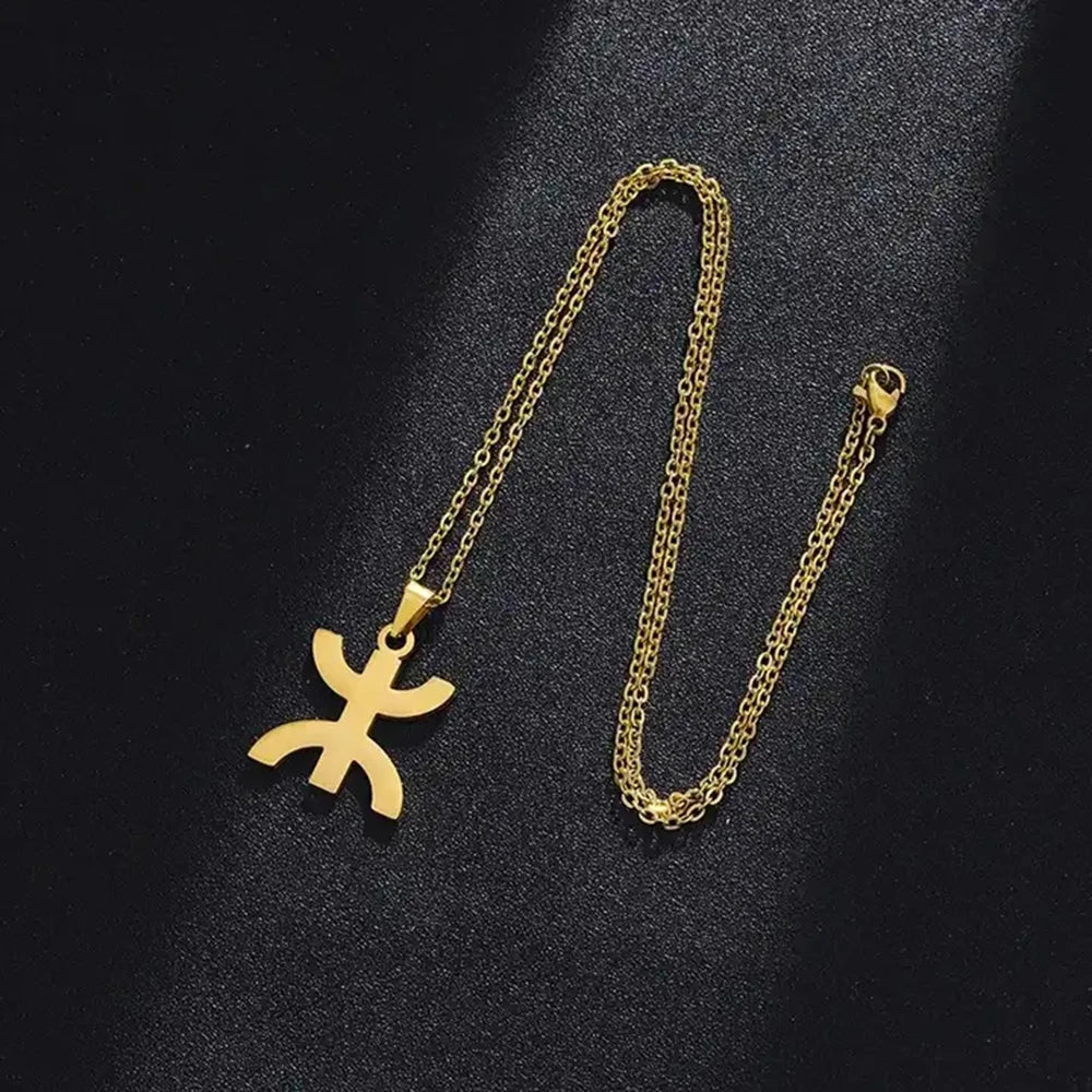 African Berbers Symbol Pendant Necklace Amazigh Letter Yaz Stainless Steel Ethnic Amulet Women Men Necklace