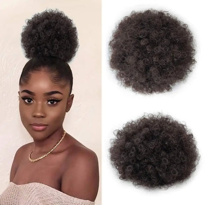 Synthetic Large Afro Puff Drawstring Ponytail Kinky Curly Bun HairPiece African American Clip in Updo Extensions for Black Women 8inch-Black Brown Medium