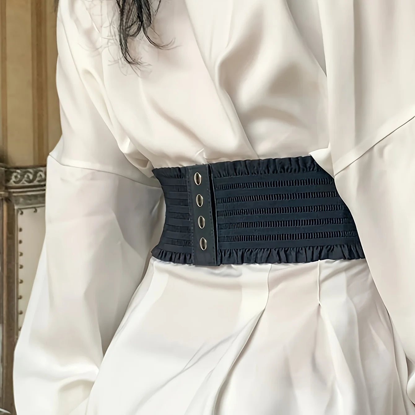 Chic Black Lace-Up Corset Belt - Elastic, Wide Waistband for Women | Perfect for Parties & Casual Outings Badiee Stylez