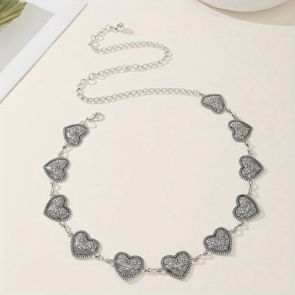 Retro Y2K adjustable metal waist chain, valentine carved retro heart belt decoration, Bohemian punk style fashion accessories. Badiee Stylez
