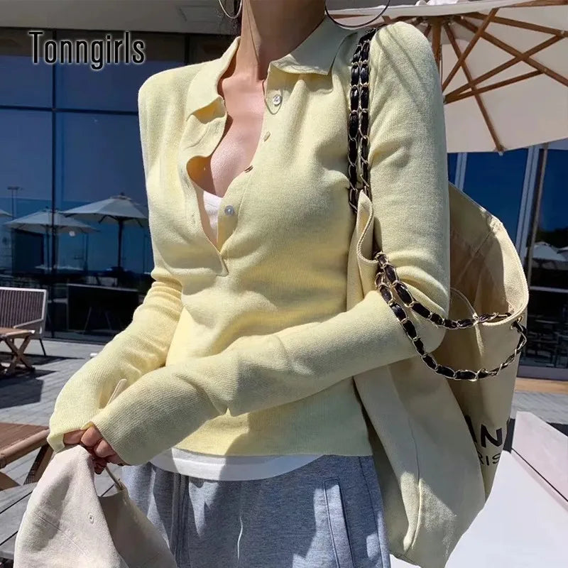 Tonngirls Korean Style Knit T Shirt Women Long Sleeve Skinny Streetwear Pullovers Fake Two Pieces Tops Fashion Autumn Winter Top