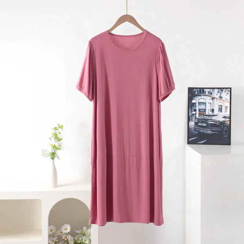 Plus size Summer women's Loose dress short sleeves solid color XL to 8XL dresses