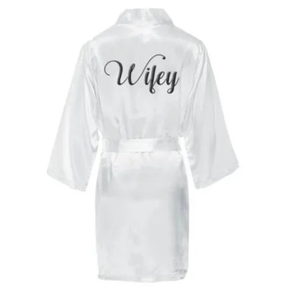 King And Queen Satin Robes Set Couple Couples Robes Mr. And Mrs. Kimono for Bride Kimonos Mr and Mrs Personalized Robes women - whiteWIFEY