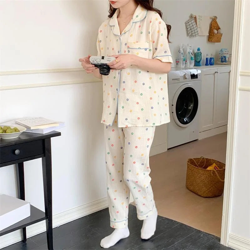 Summer Women's New Net Red Foam Pajamas Loungewear Teenage Students Pajamas Loungewear Short Sleeve Trousers Sweet Casual Set