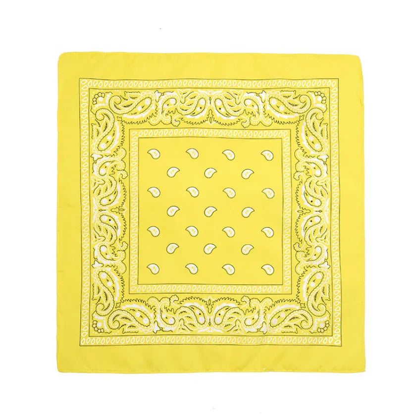 Fashion Hip Hop Bandana Kerchief Unisex Black Hair Band Neck Scarf Headwear Wrist Wraps Head Square Scarves Print Handkerchief Yellow 55CM-55CM