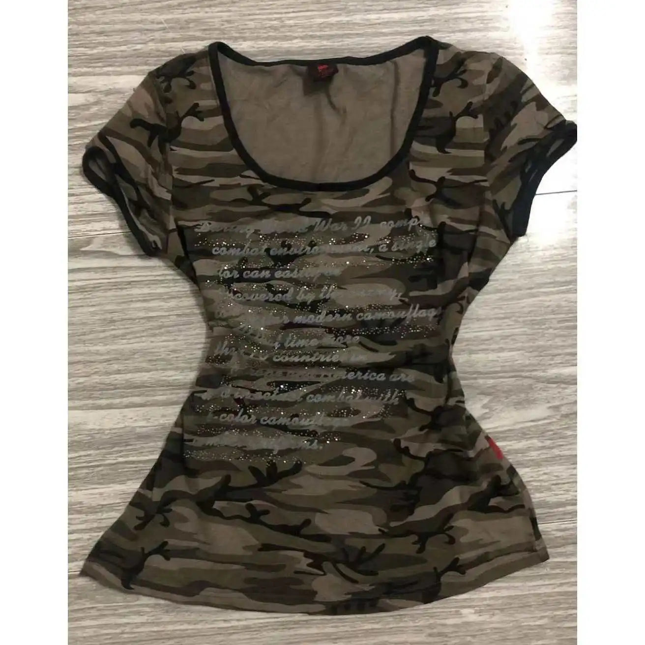 Summer Short Sleeve Tshirts Fashion Camouflage Print Stretch Slim Fit O-neck Casual Top Women 2025 New Vintage Y2k Punk Tee