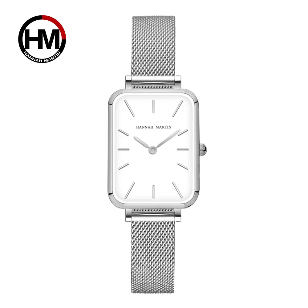 Square Women Stainless Steel Mesh Strap Watch Fashion Japanese Movement Rose Gold Simple Leisure Fashion Hannah Martin Watches 1241Y-WYY