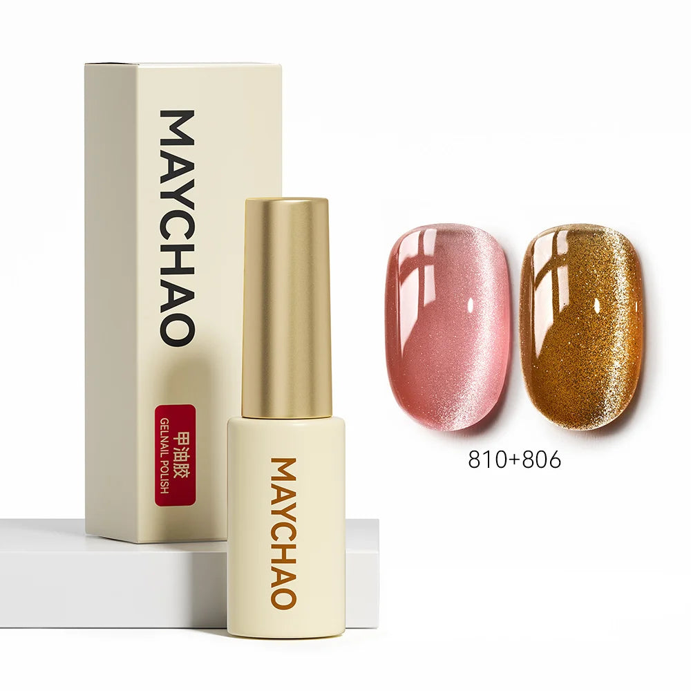 MAYCHAO 5ML Gel Nail Polish 9D Laser Diamond Glitter Cat Eye Gel Semi-Permanent Soak Off UV LED Gel Nail Manicure Tools Nail Art 810And806