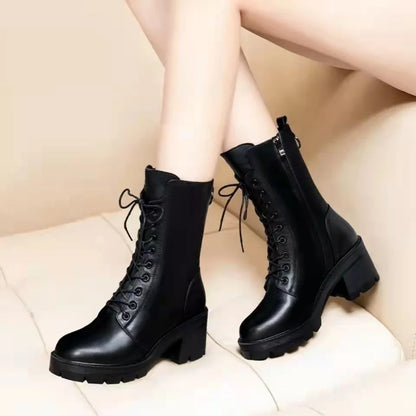 2025 Autumn and Winter New Ma Boots Female British Mid-tube Boots Korean Short Boots Tide Flat Female Leather Boots Women Shoes