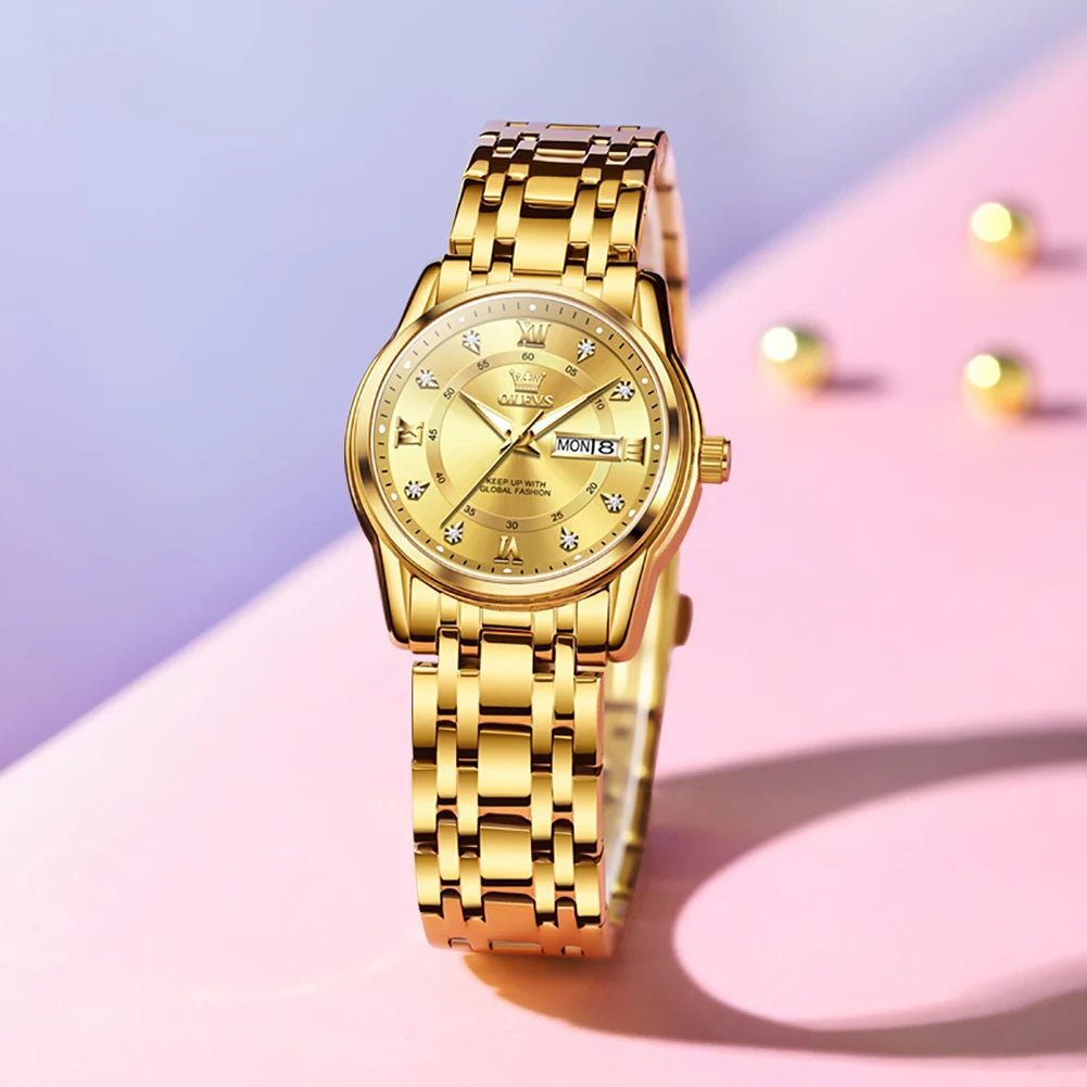 OLEVS 5513X Women Watch Original Fragrant Quartz Wristwatch Automatic Date Watches For Women Waterproof Luminous Gifts For Women All Gold CHINA Yes