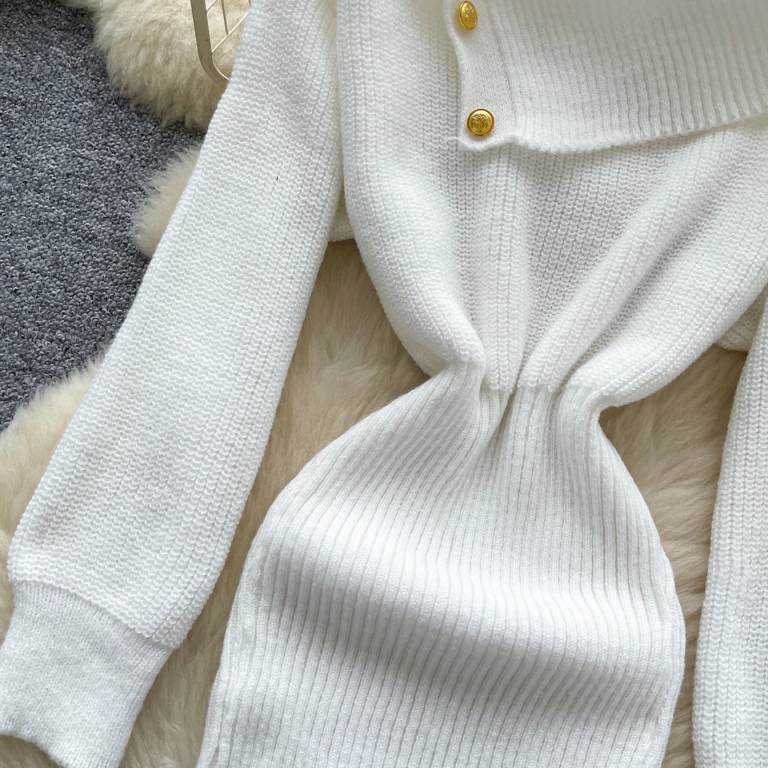 SINGREINY Autumn Knitwear Bodycon Dress Diagonal Collar High Elastic Slim Fit Design Female Light Luxury Solid Sweater Dress