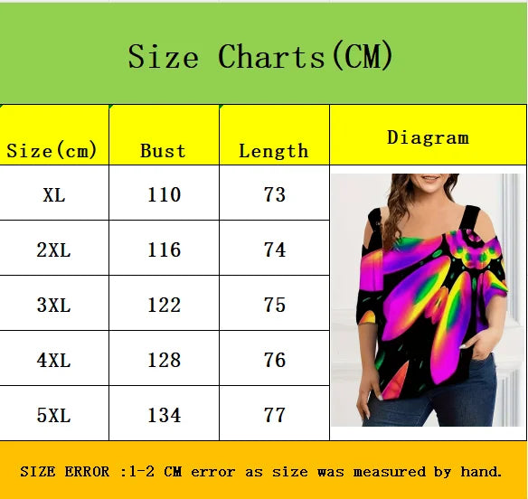 Summer new fashion strap off-the-shoulder multi-color print plus size women's short sleeve t-shirt