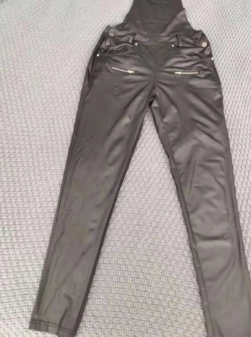 Elegant Women's Shoulder Strap Jumpsuit Square Neck Sleeveless Pu Leather Buckle Zipper Suspender Sexy Tight Fitting Jumpsuit Badiee Stylez