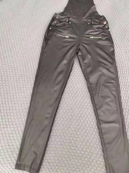 Elegant Women's Shoulder Strap Jumpsuit Square Neck Sleeveless Pu Leather Buckle Zipper Suspender Sexy Tight Fitting Jumpsuit Badiee Stylez