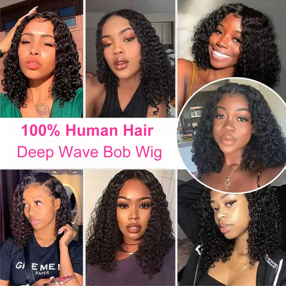 Short Bob Deep Wave Lace Frontal Wig PrePlucked 13x4 13x6 Lace Front Wig Peruvian Curly Human Hair Bob Wigs For Women and Girls Badiee Stylez