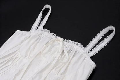 WhereMery Elegant Women Aesthetic Pleated Mini Dress Y2K White Sleeveless Square-neck Lace-up Off Shoulder Spring Party Dresses